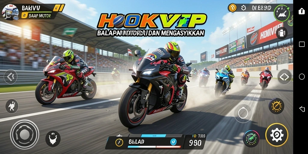 Antarmuka HOKIVIP dengan motor balap yang siap beraksi.