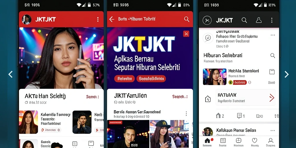 Tampilan antarmuka JKTJKT dengan berita terkini selebriti.