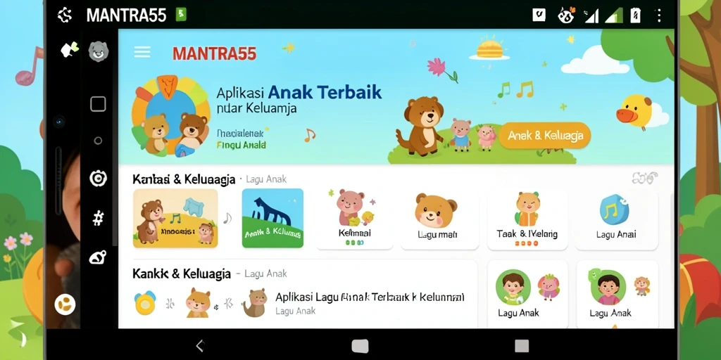 Antarmuka aplikasi MANTRA55 yang ramah anak dan penuh warna.