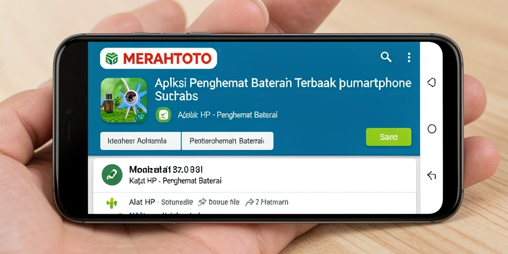 Screenshot utama MERAHTOTO menampilkan antarmuka sederhana dan fungsi utama penghemat baterai.