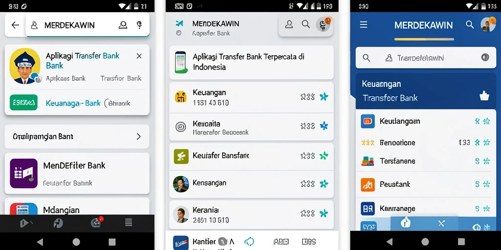 Tampilan antarmuka aplikasi MERDEKAWIN untuk transaksi transfer bank.