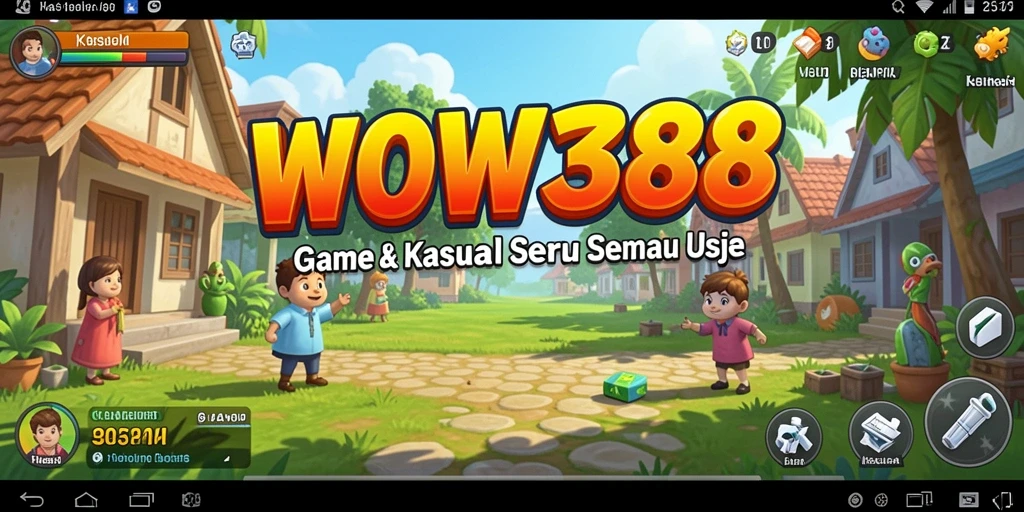 Tampilan antarmuka game Kasual yang penuh warna dan interaktif.